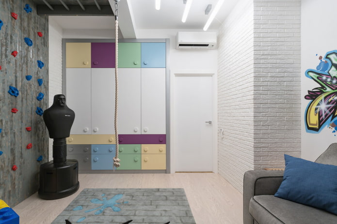 wardrobe in the interior of a boy's nursery
