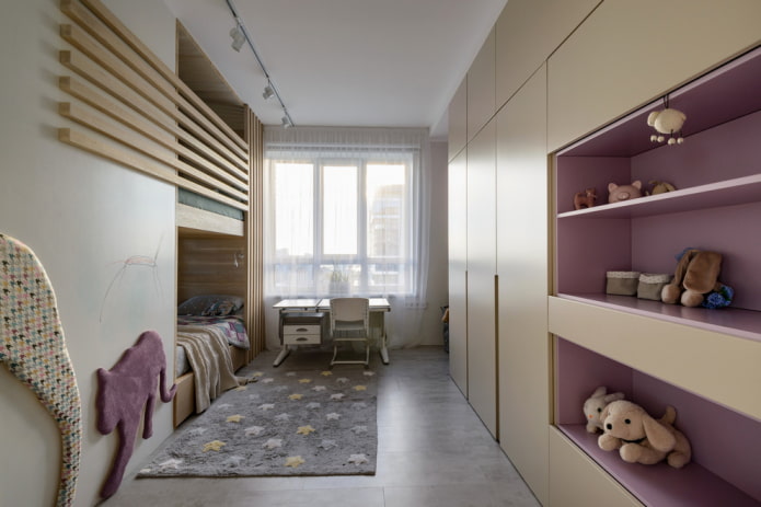 wardrobe along the entire wall in the interior of the nursery
