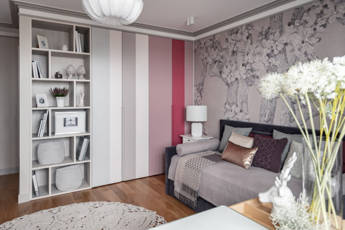 multi-colored wardrobe in the interior of the nursery