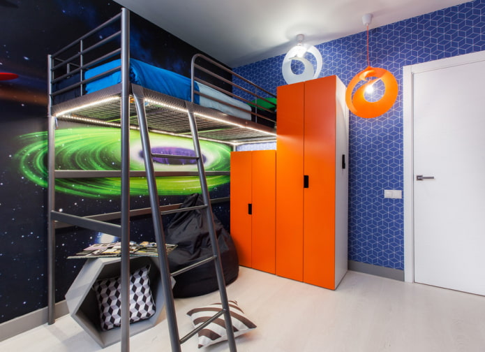 orange wardrobe in a children's room