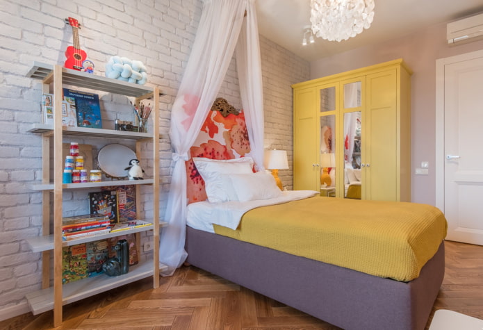 yellow wardrobe in the interior of the nursery