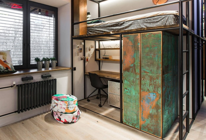 cabinet in the interior of a children's room in a loft style