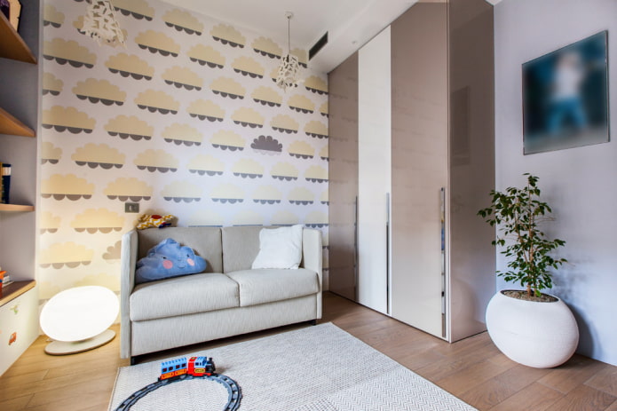 wardrobe in a children's room interior in a modern style