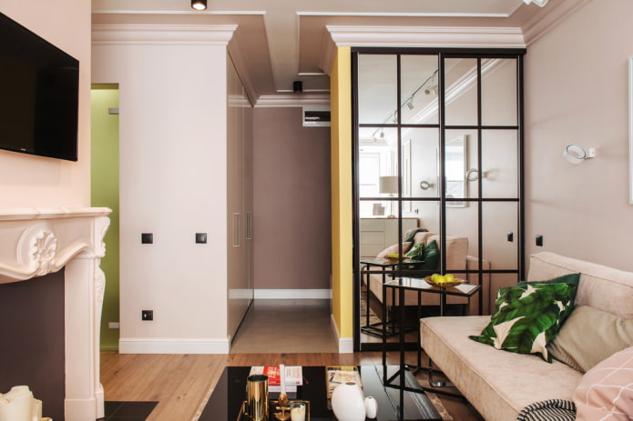 sliding wardrobe in the interior of the living room