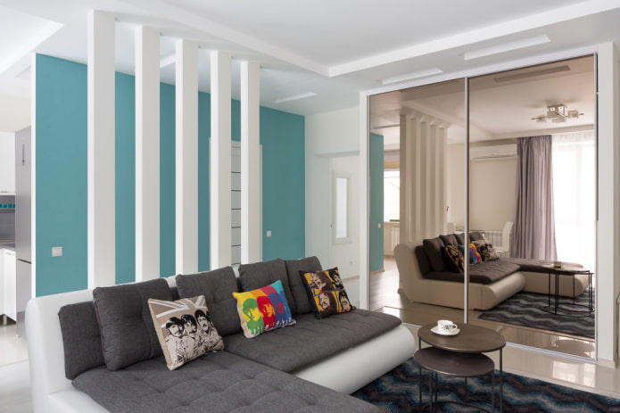 sliding wardrobe in the interior of the living room