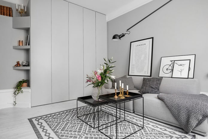 wardrobe in the interior of the hall in Scandinavian style