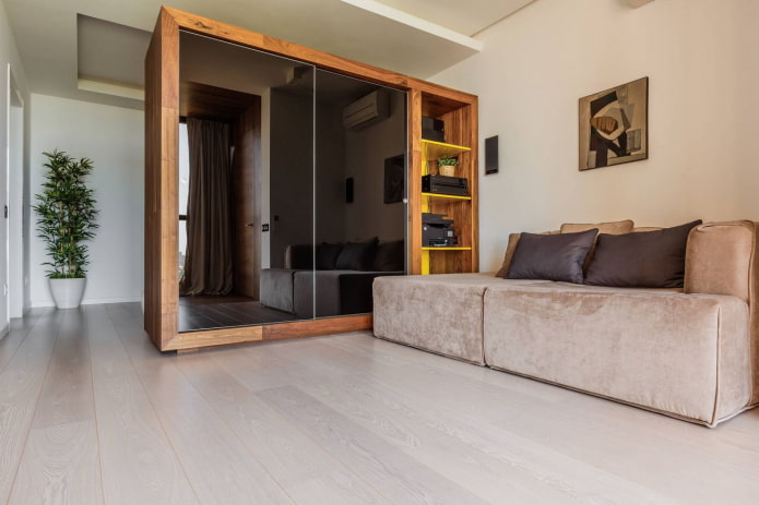 zoning with a wardrobe in the living room interior