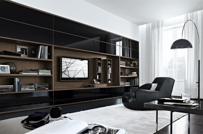 long cabinet in the living room interior
