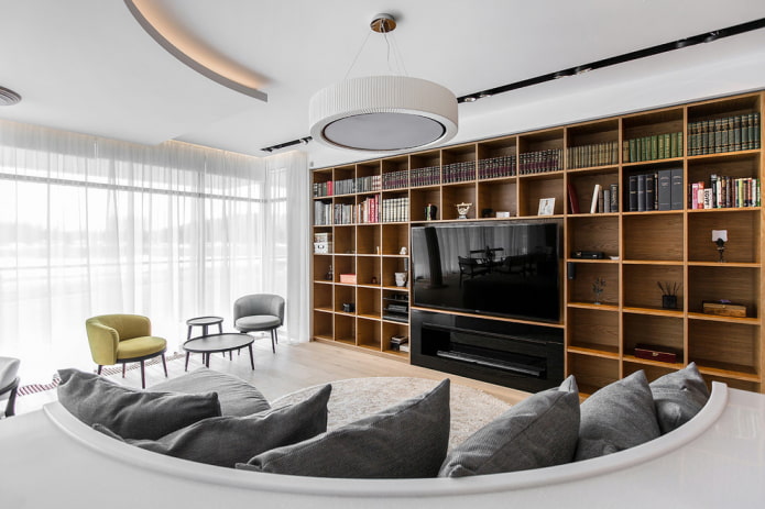 long cabinet in the living room interior