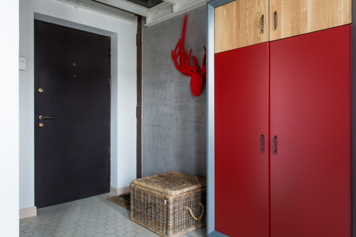 wardrobe in the interior of the hallway in the loft style