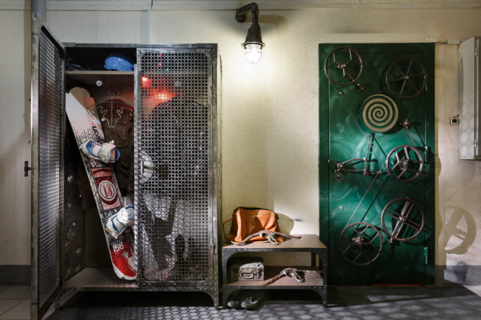 wardrobe in the interior of the hallway in the loft style