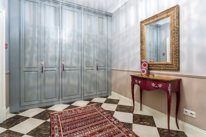 blue wardrobe in the hallway interior
