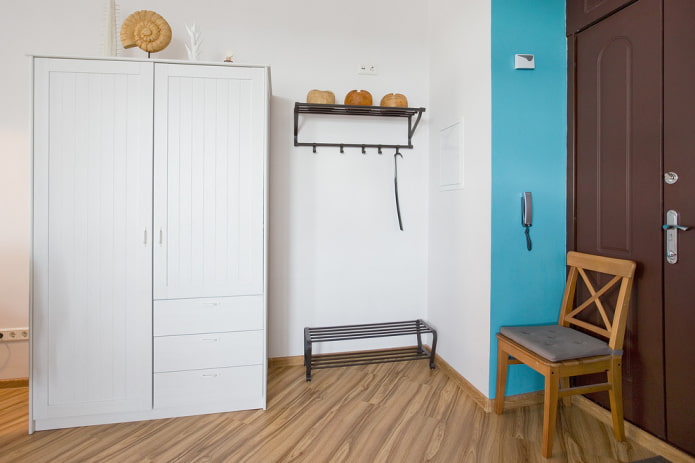 white wardrobe in interior of the hallway
