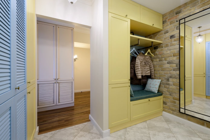 yellow wardrobe in the interior of the hallway