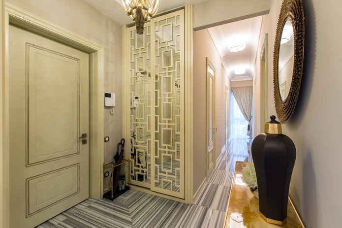 narrow wardrobe in the hallway interior