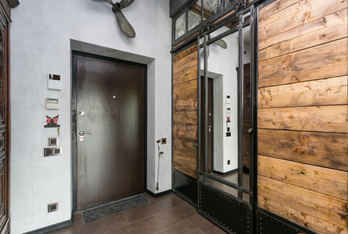 wardrobe in the interior of the hallway in the loft style