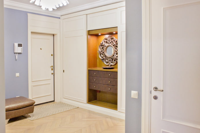 combined wardrobe in the interior of the hallway