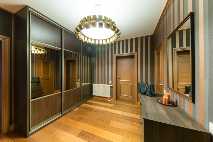 wenge-colored wardrobe in the hallway interior