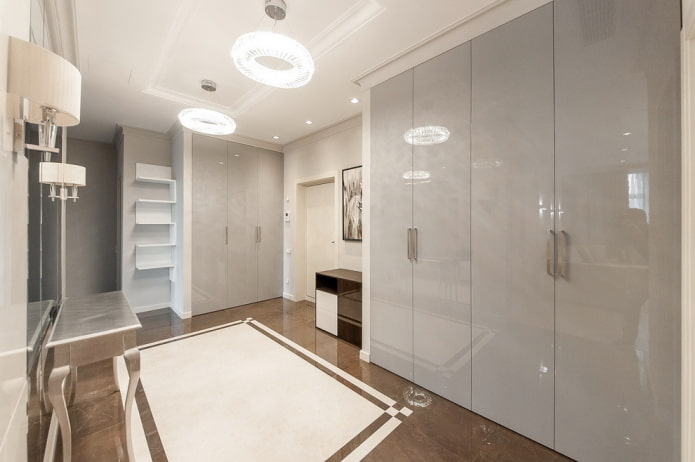 gray wardrobe in the hallway interior