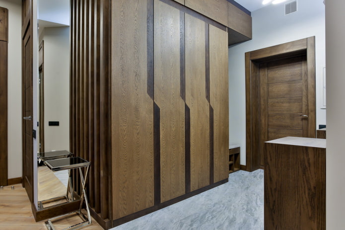 brown wardrobe in the hallway interior