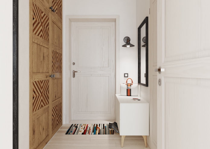 wardrobe in the interior of the hallway in Scandinavian style