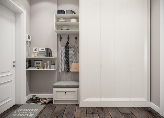 wardrobe in the interior of the hallway in Scandinavian style