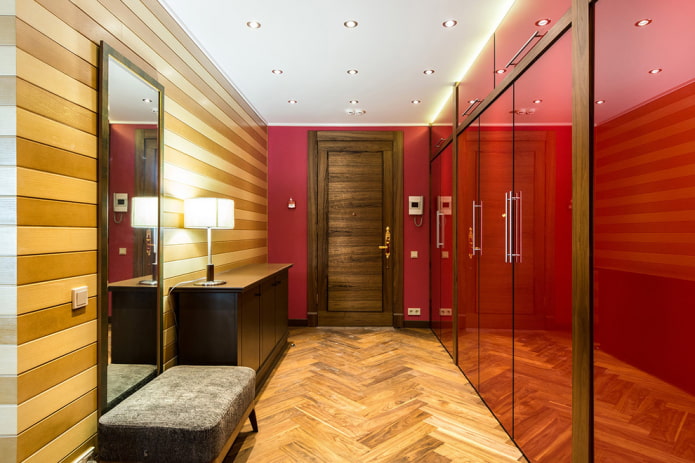 wardrobe along the entire wall in the hallway interior