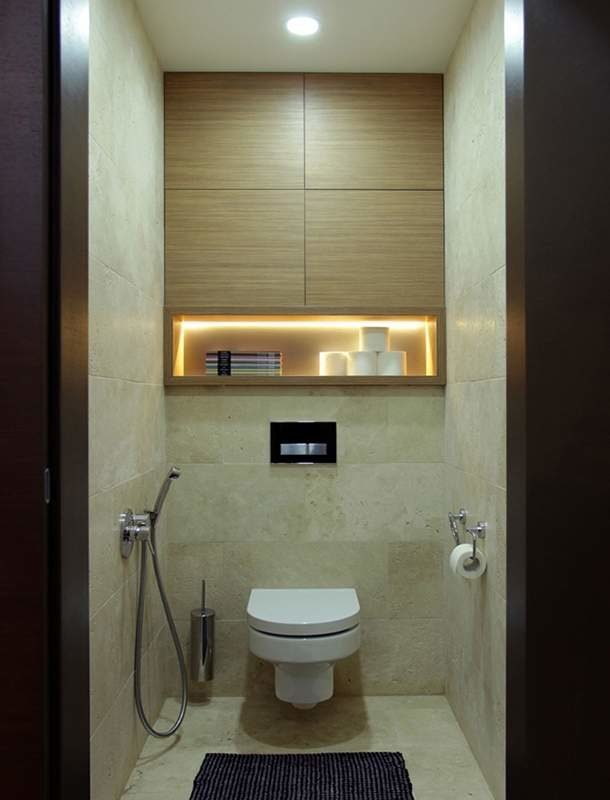 backlit cabinet in the toilet interior