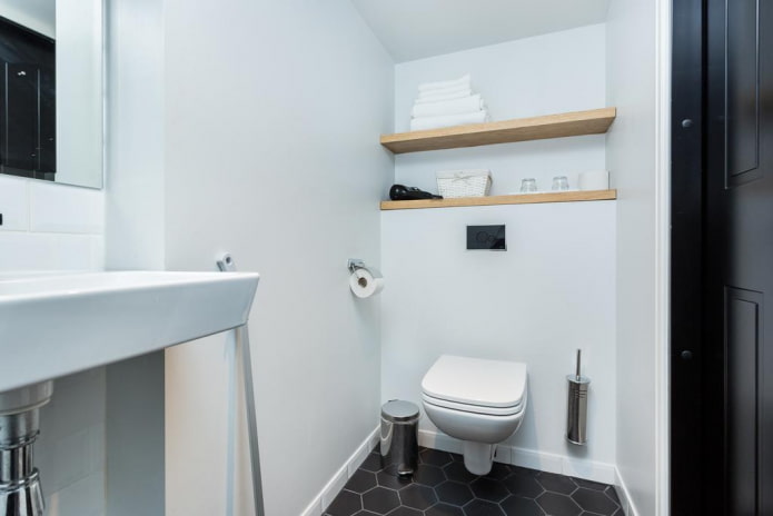 open shelves in the toilet interior