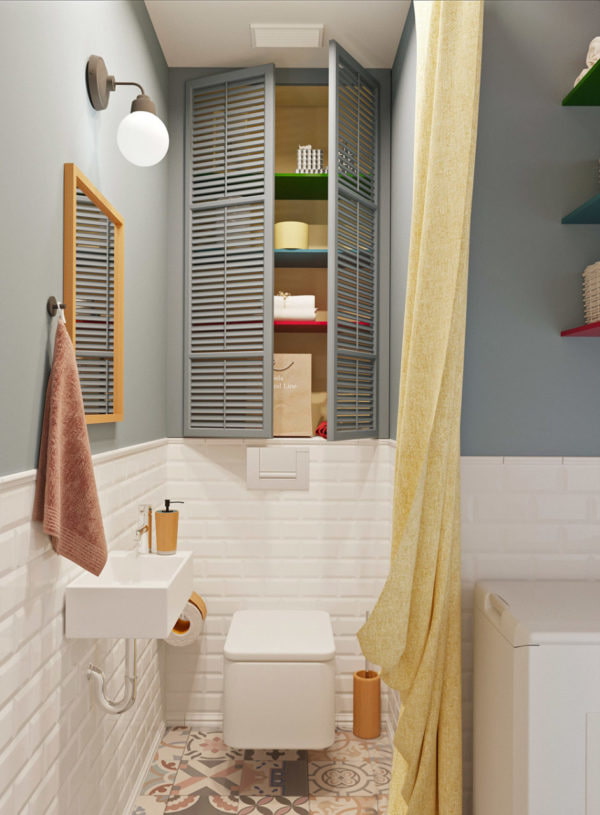 wardrobe with doors in the toilet interior