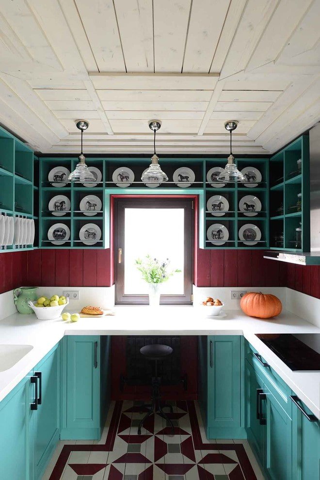 cabinets near the window in the kitchen interior