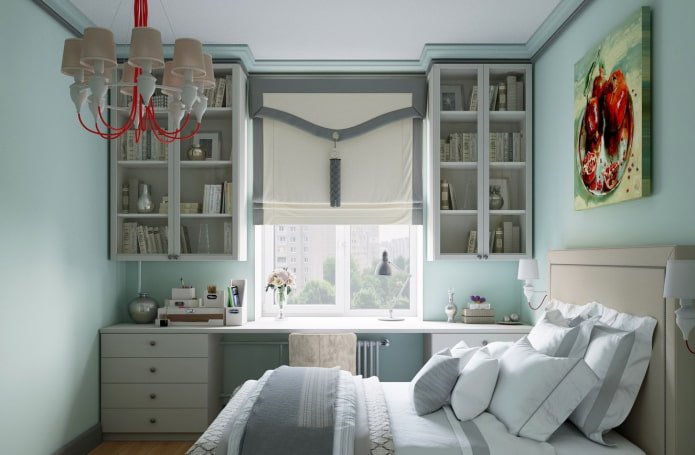 wardrobes on both sides of the window in the interior