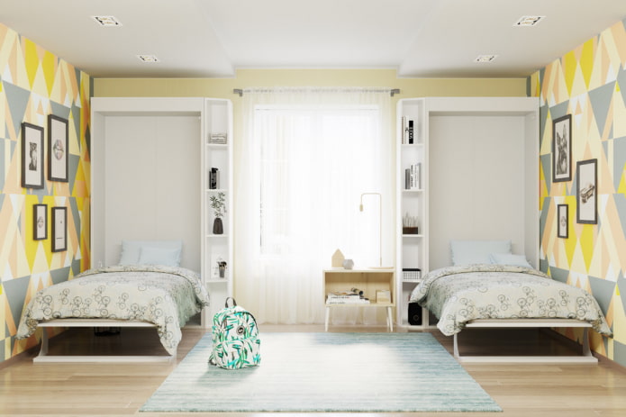 transforming wardrobes near the window in the interior