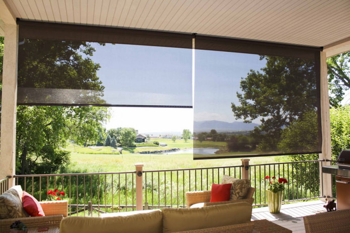 veranda decorated with roller blinds