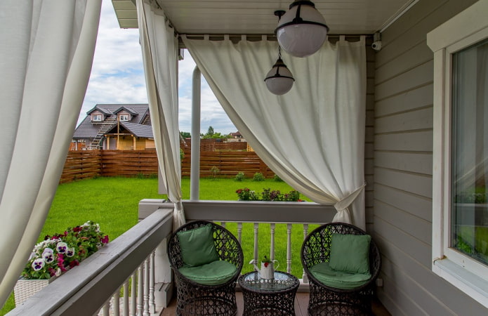 veranda with canvas curtains