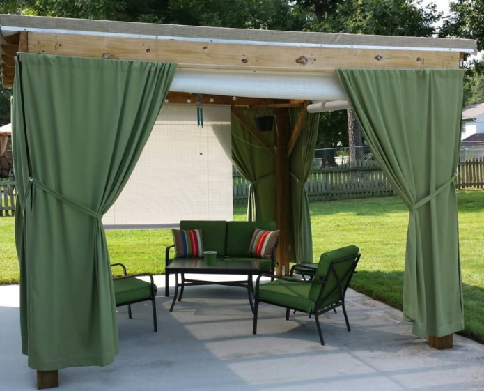 terrace decorated with oxford fabric curtains