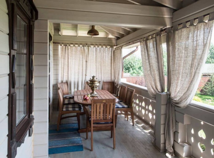burlap curtains on the veranda