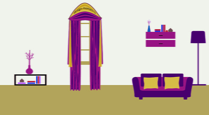 curtains along the arched bend