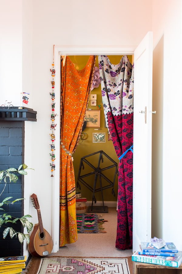 curtains on the door in the interior