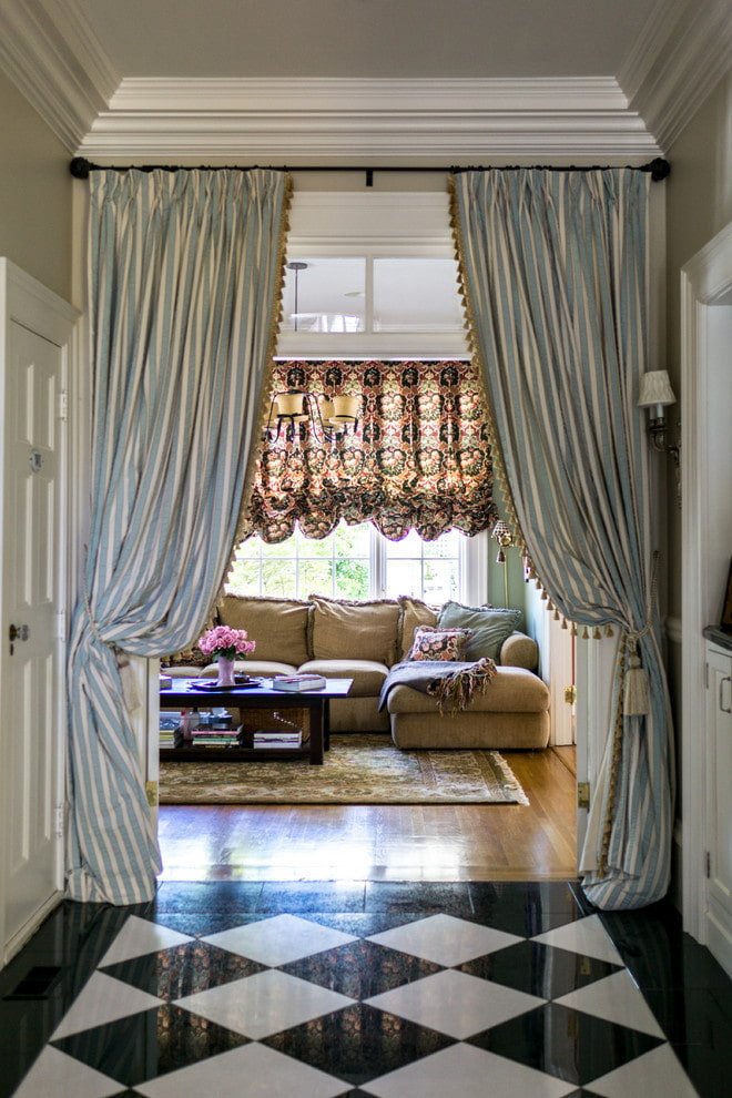 curtains on the doors in the living room interior