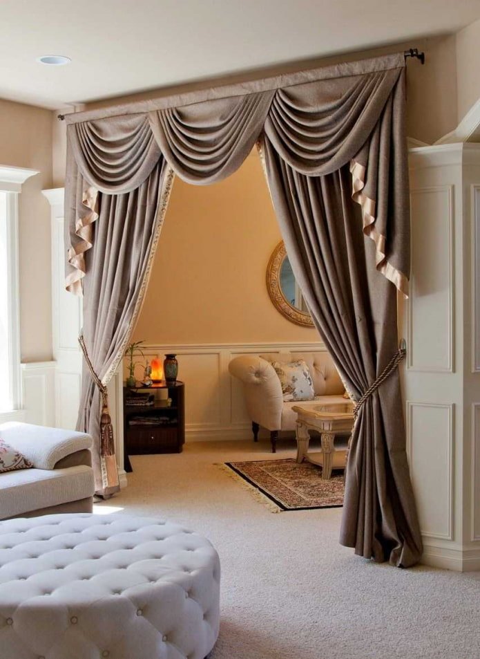 curtains on the doors in the living room interior