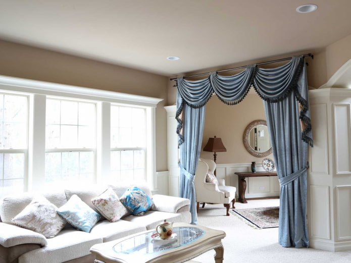 curtains on the doors in the living room interior