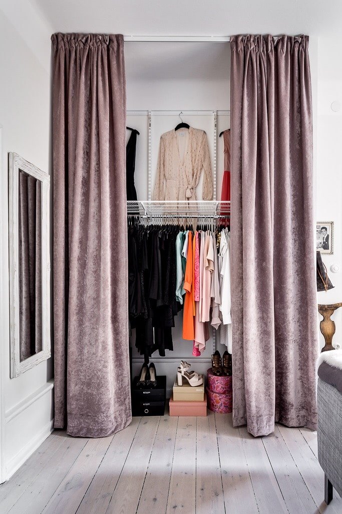 curtains on the door in the dressing room interior
