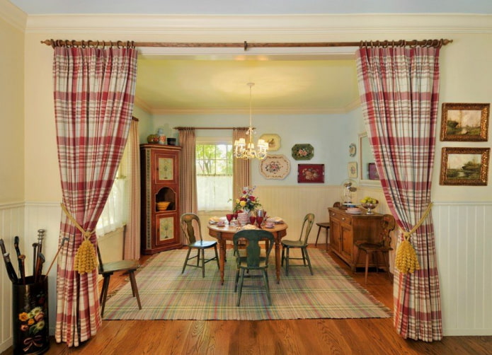 curtains on the door in the country style