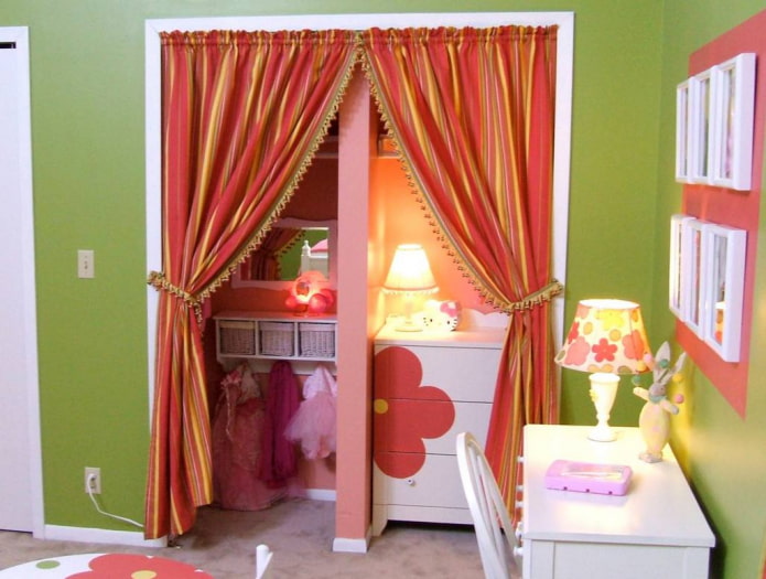 curtains on the door in the interior of the children's room