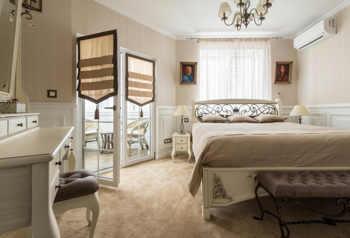curtains on the door in the bedroom interior