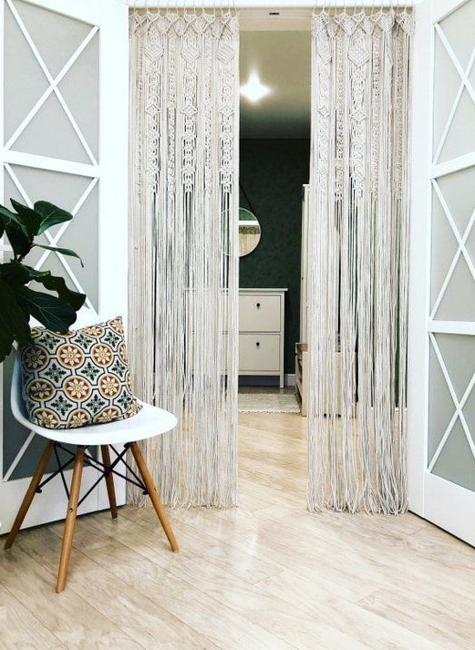 macramé curtains on the door in the interior