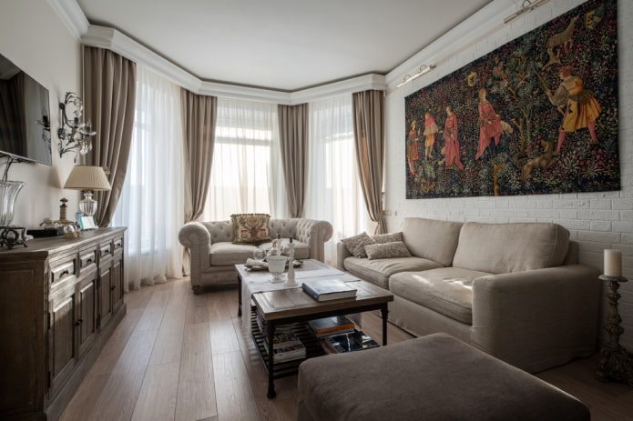 curtains on the bay window in the living room