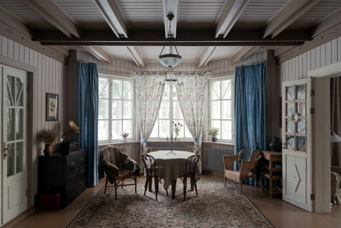 curtains on a bay window in the Provence style