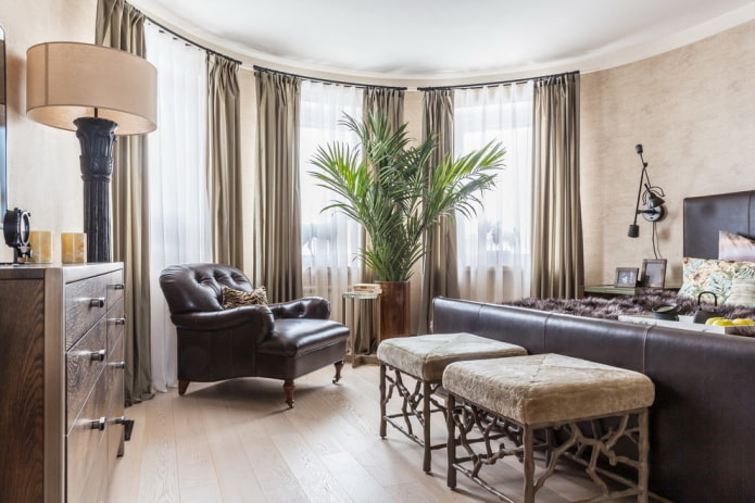 curtains on a round bay window in the bedroom